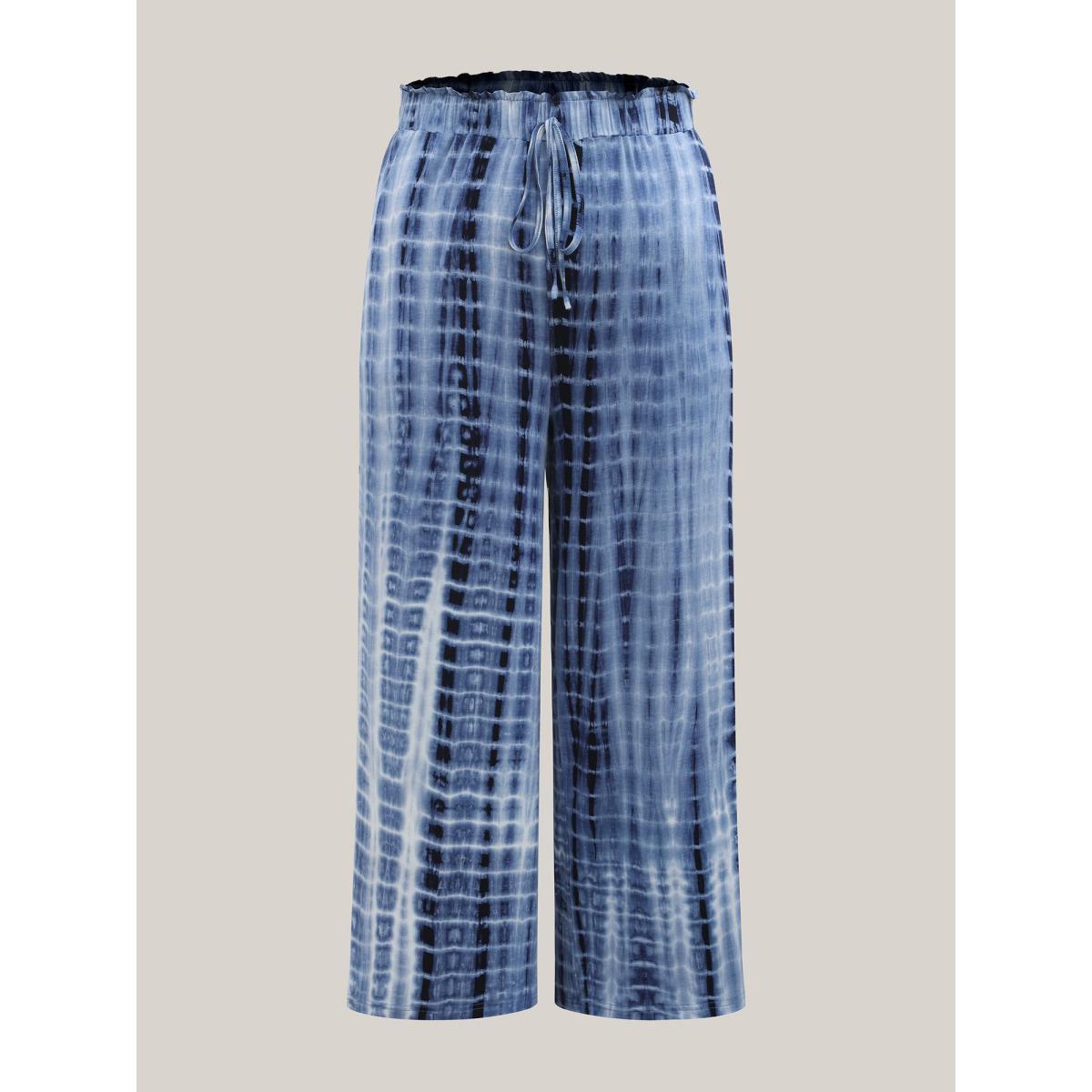 Plus Size Tie-Dye Wide-Leg Pants Women Indigo Casual Wide Leg Mid Rise Everyday-Casual Pants BloomChic 18-20/2X Product Image