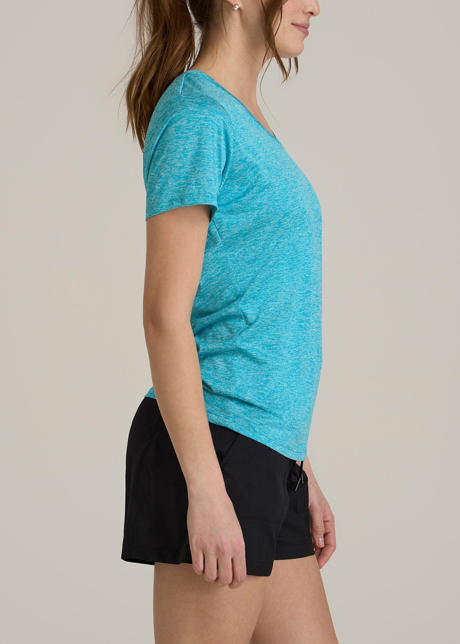 Short Sleeve Active V Neck T-Shirt for Tall Women in Scuba Blue Mix Product Image