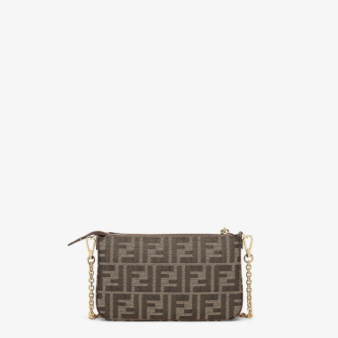 Baguette PouchBrown jacquard FF fabric clutch with chain Product Image