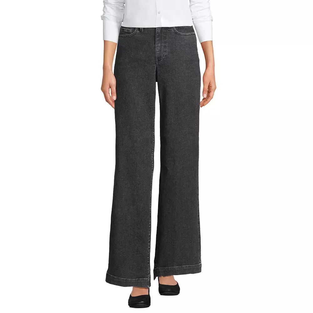 Women's Lands' End Denim High Rise Wide Leg Jeans, Size: 14X32, Black Stone Wash Product Image