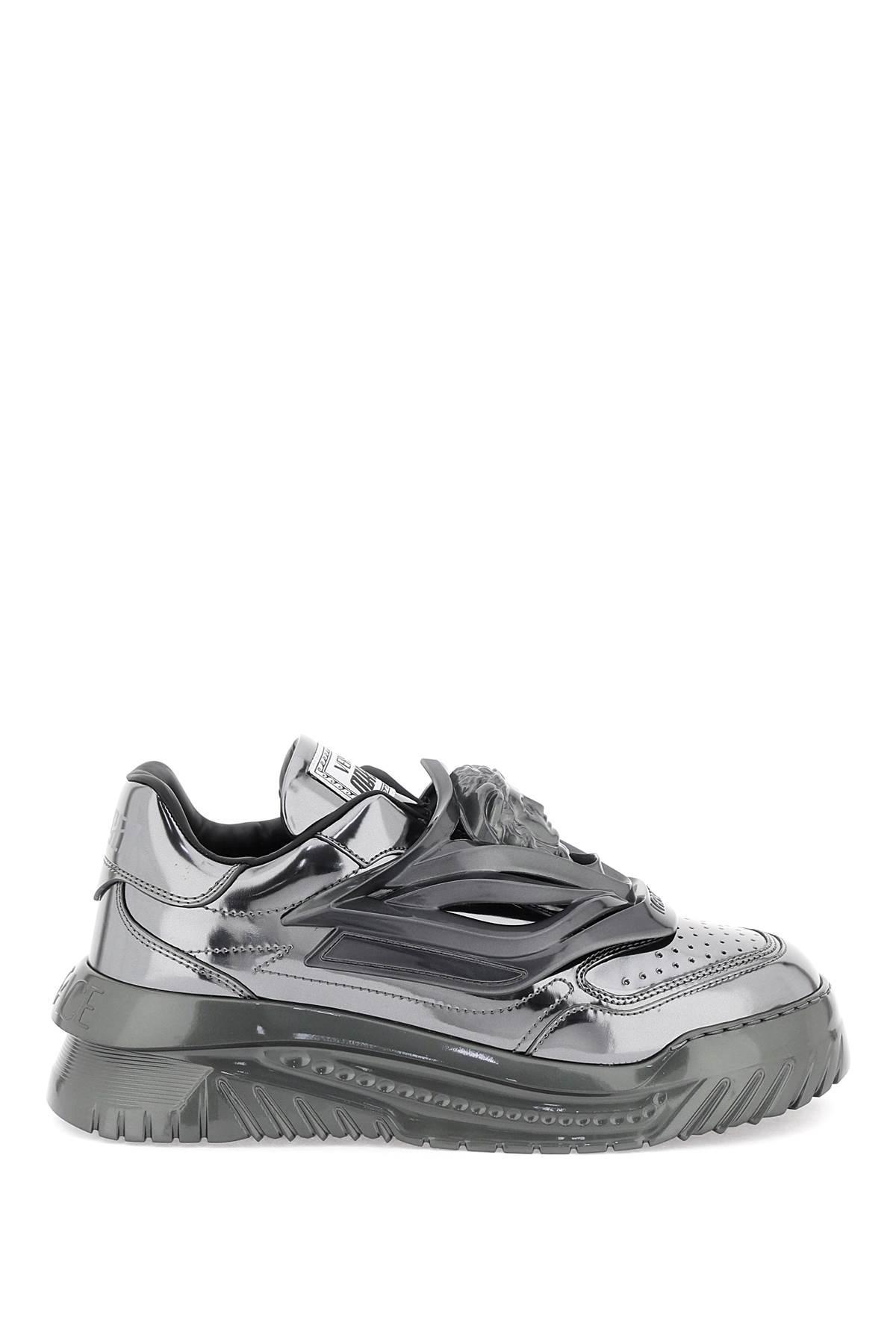 VERSACE Odissea Leather Low-top Sneakers In Gunmetal Product Image