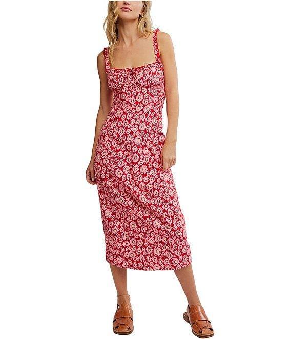 Free People Lucinda Daisy Print Square Neck Sleeveless Tie-Back Sheath Dress Product Image