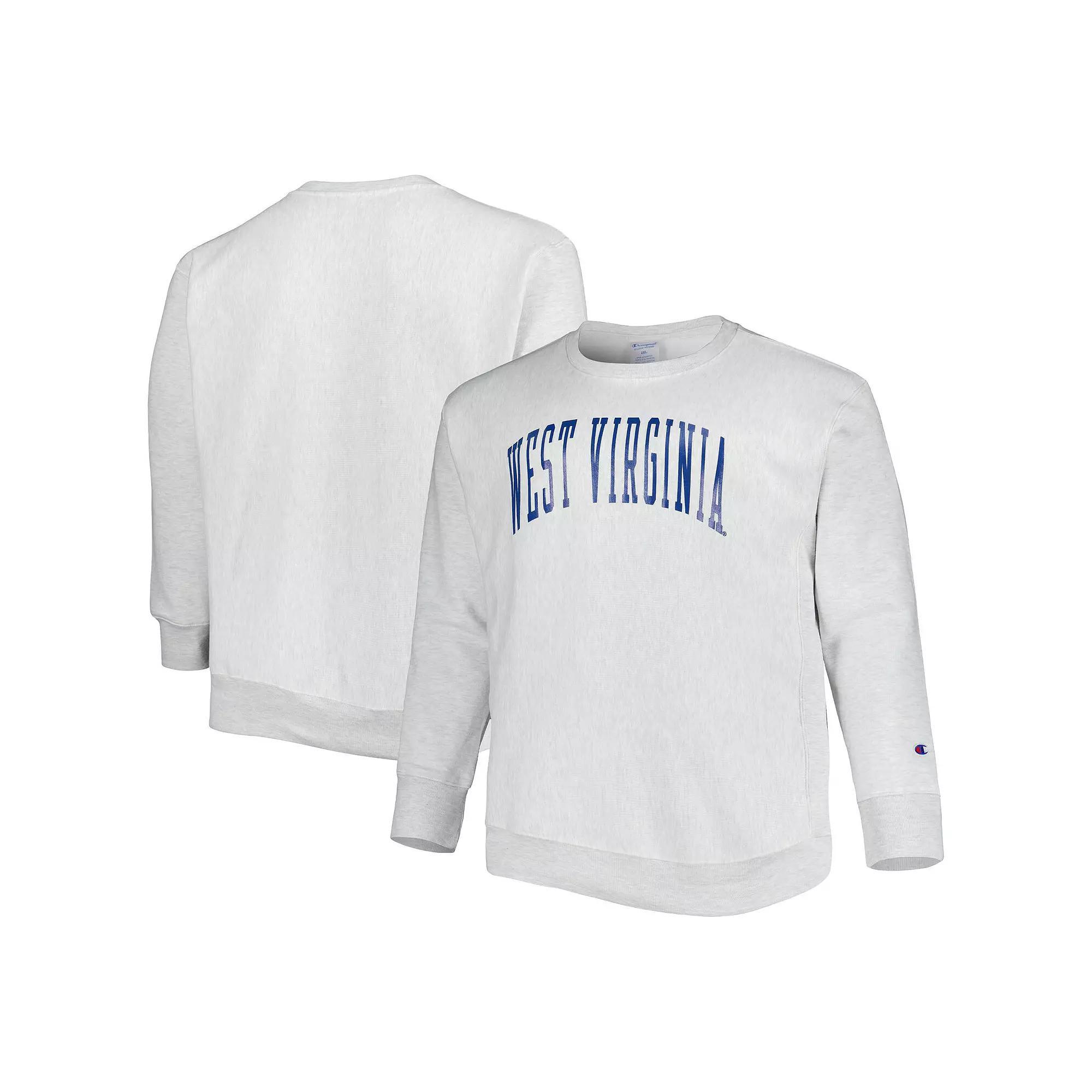 Men's Champion Heathered Gray West Virginia Mountaineers Big & Tall Reverse Weave Fleece Crewneck Pullover Sweatshirt, Size: 2XLT, Grey Product Image