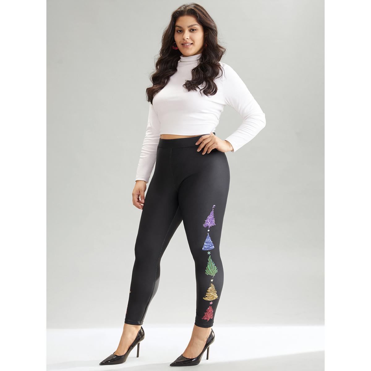 Plus Size Christmas Trees High Rise Skinny Leggings Women Black Glamour High stretch Skinny High Rise Party Leggings BloomChic 26/4X Product Image