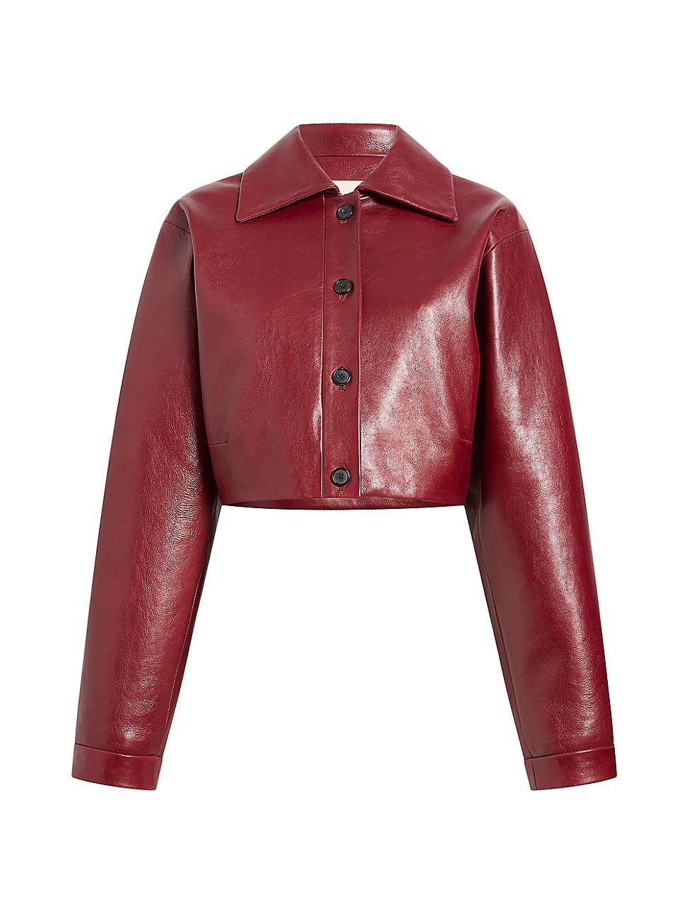 Womens Sue Leather Cropped Button-Front Jacket Product Image
