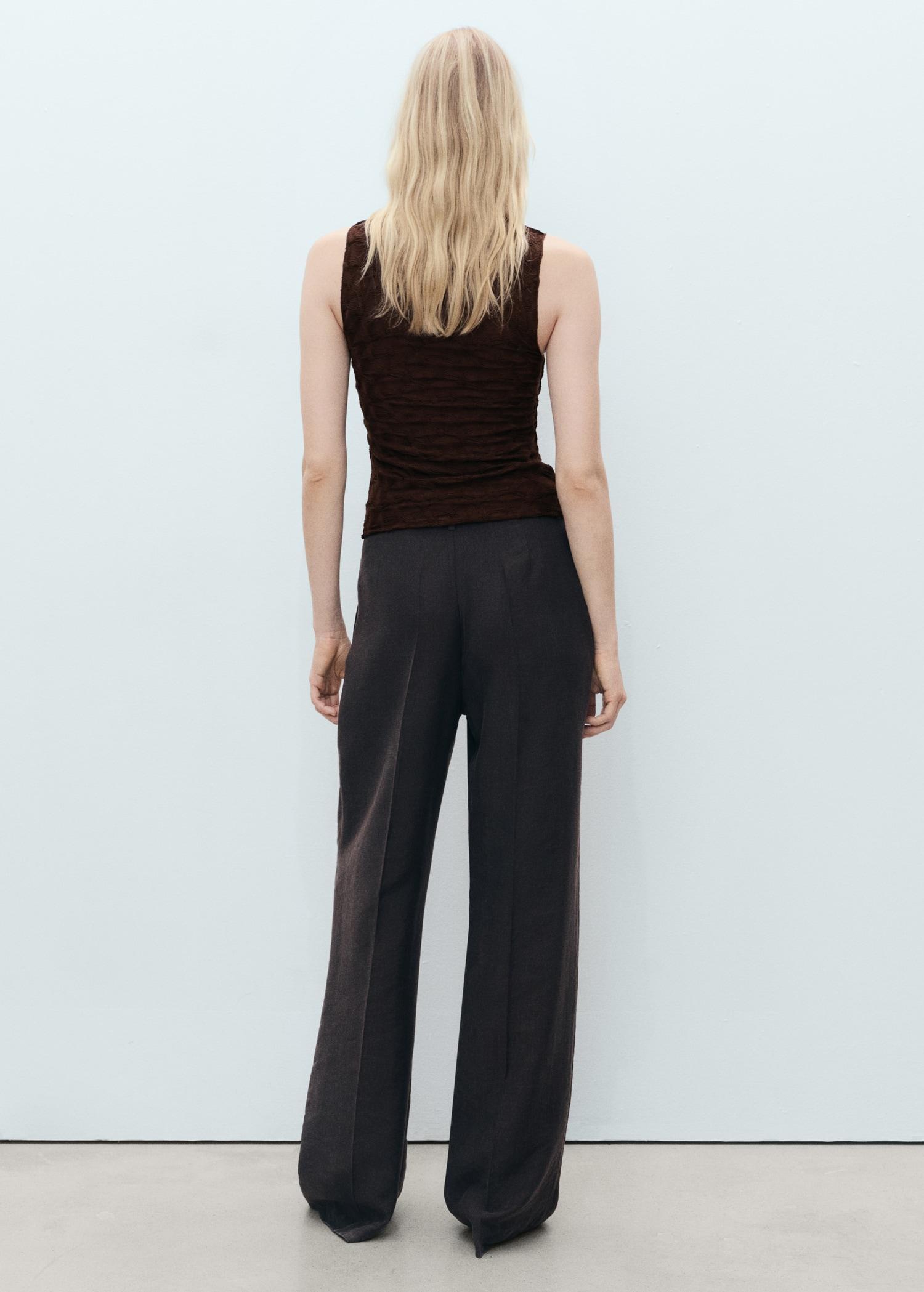 Fitted top with gathered shoulder - Women | MANGO USA Product Image