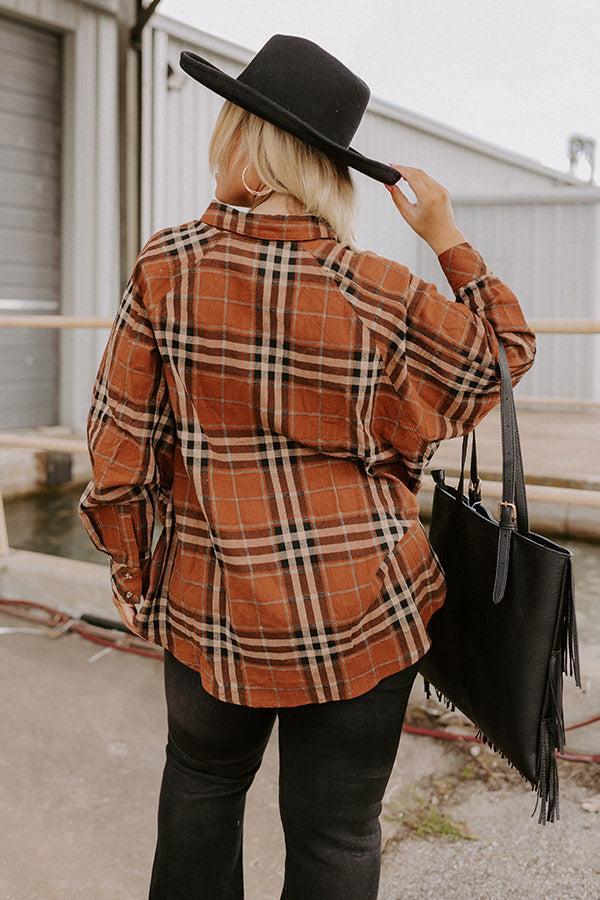 Wait List Plaid Top In Dark Camel Curves Product Image