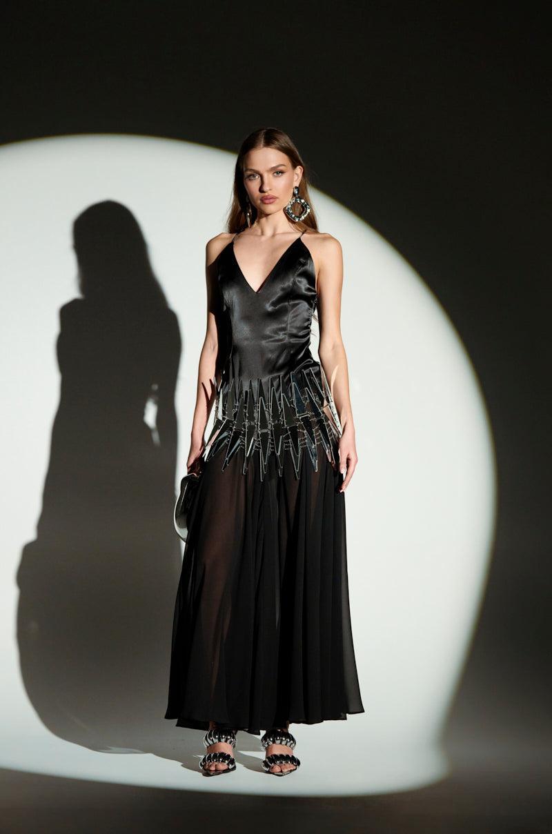 REINA SATIN MESH MAXI DRESS Product Image