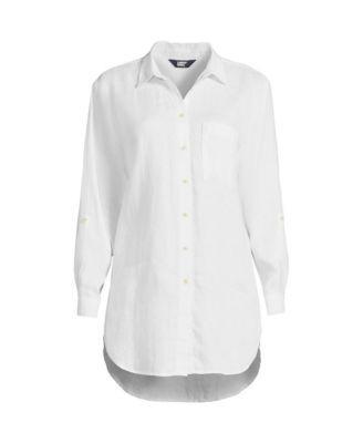 Lands End Womens Tall Linen Roll Sleeve Oversized Relaxed Tunic Top Product Image