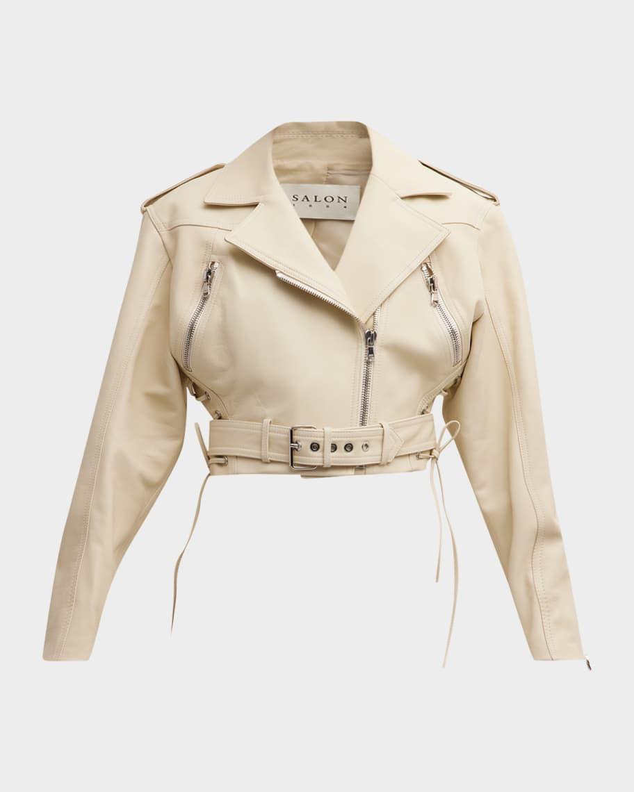 Jane Leather Crop Moto Jacket Product Image