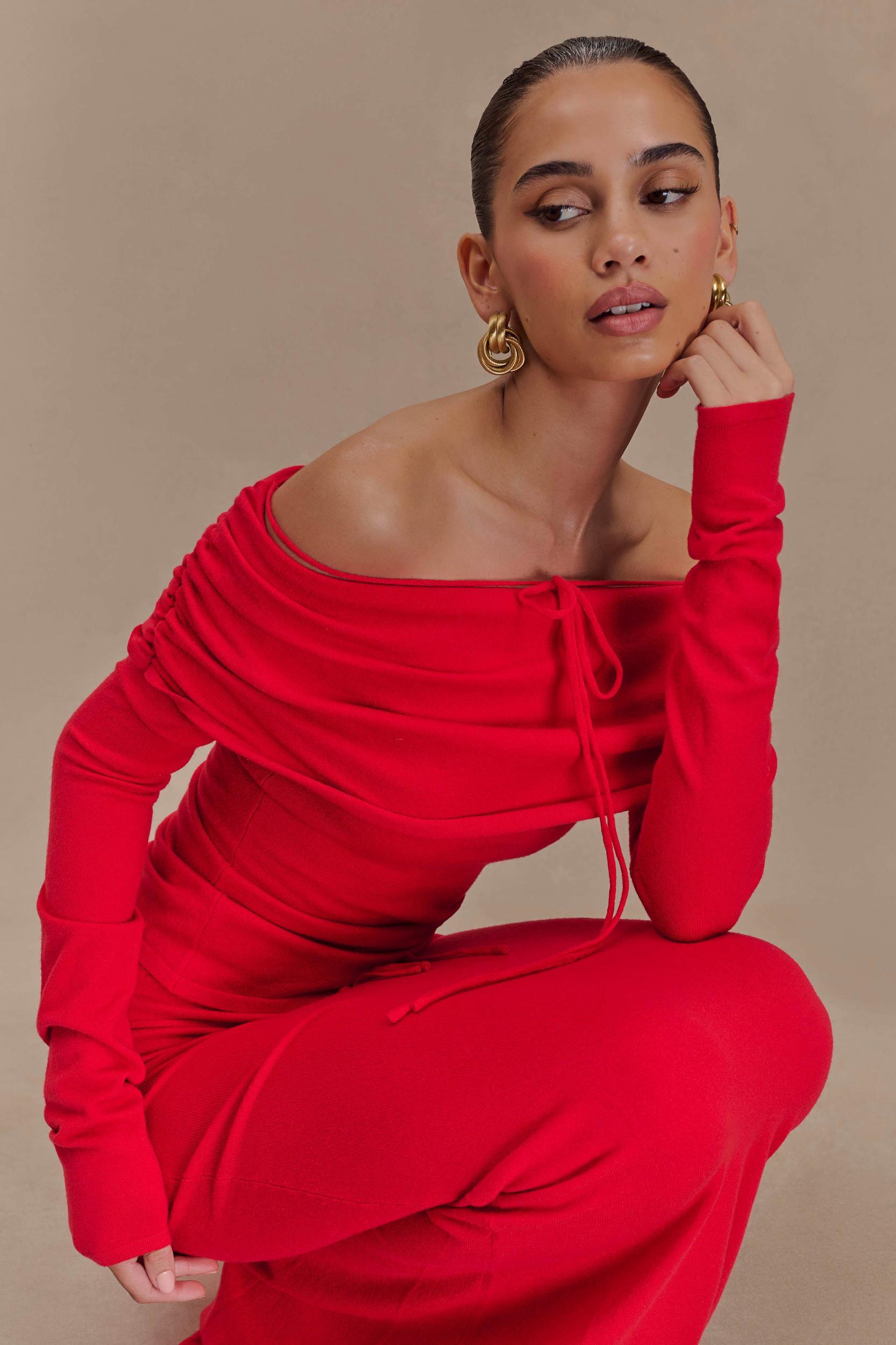 Polly Knit Maxi Skirt - Red Product Image