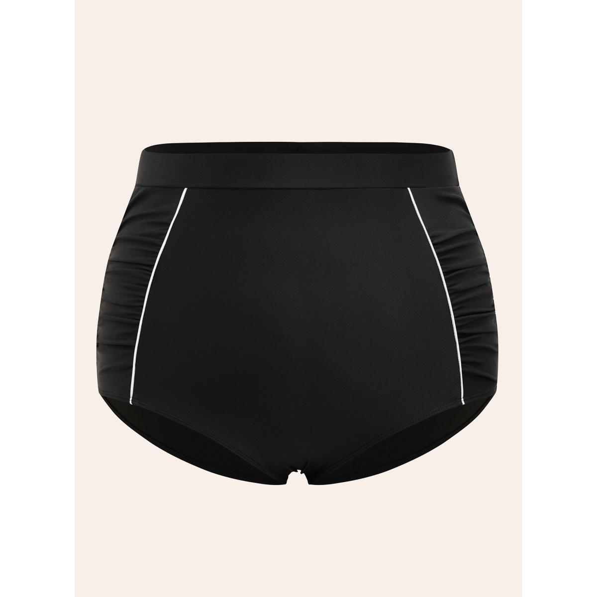 Plus Size Contrast Trim Ruched High Rise Swim Bottom Women's Swimwear Black Beach Gathered High stretch Skinny High Rise Curve Swim Bottoms BloomChic 12/L Product Image