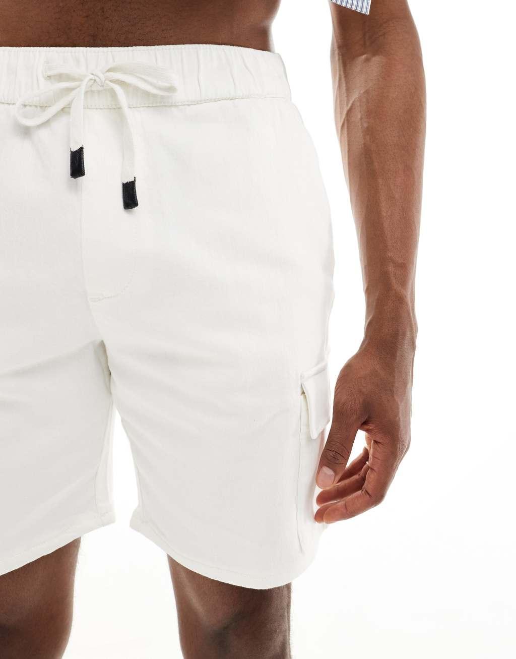 Bershka cargo pocket shorts in white Product Image
