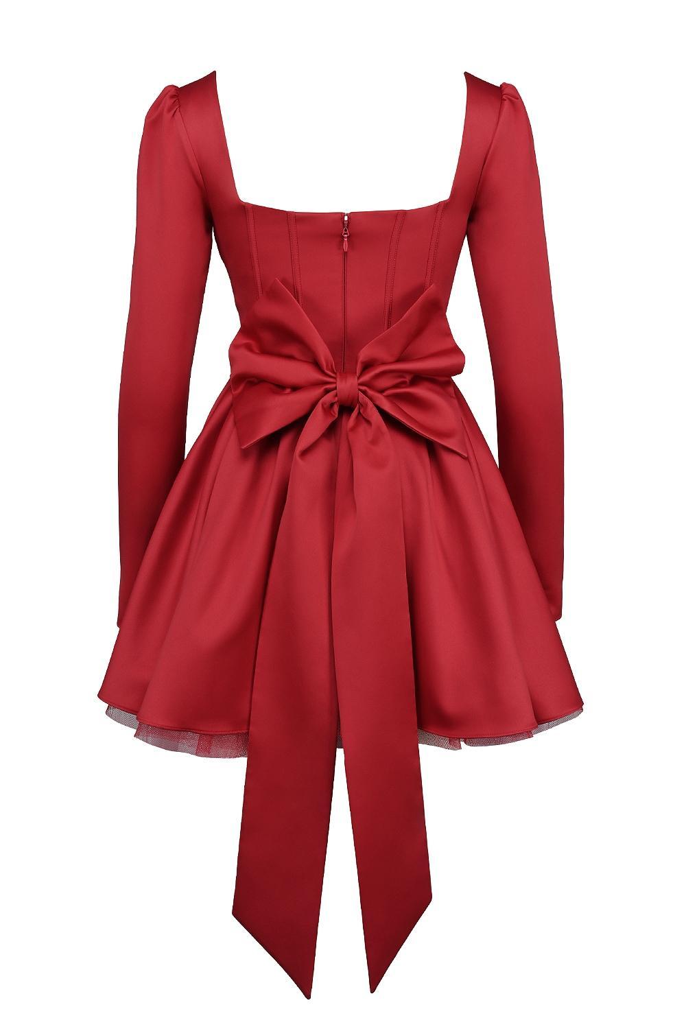 Nina  holly red removable bow tulle mini dress - sale Product Image