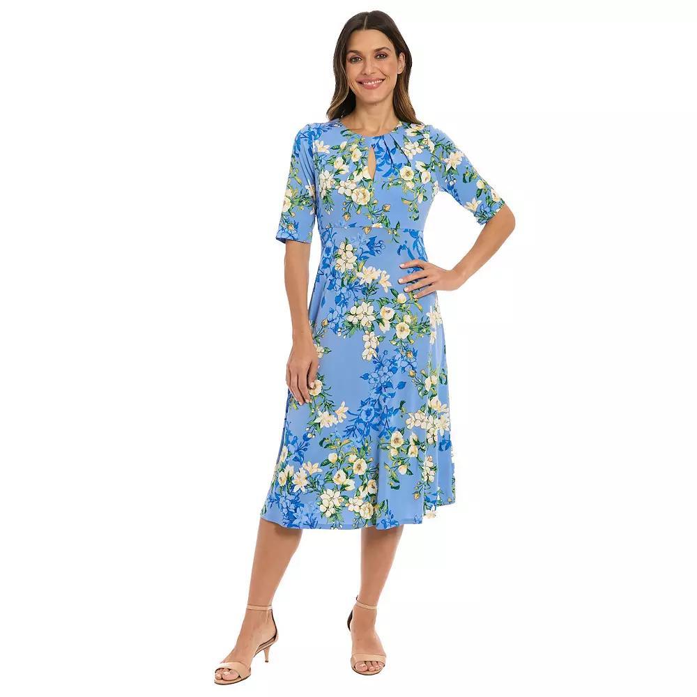 Women's London Times Floral Pleated Keyhole Neck Midi Dress, Size: 14, Blue Product Image