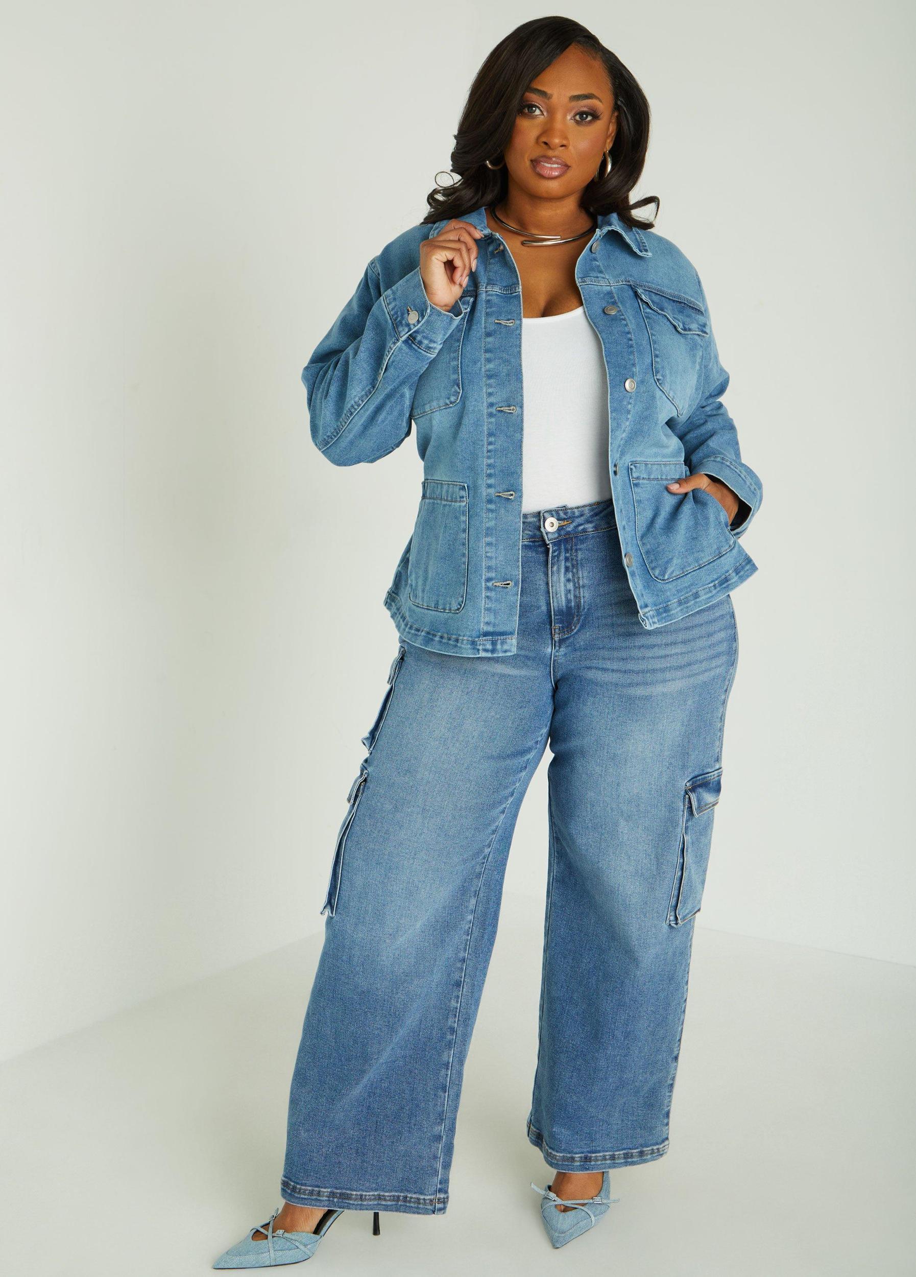 Plus Size Belted Denim Shacket Ashley Stewart Product Image