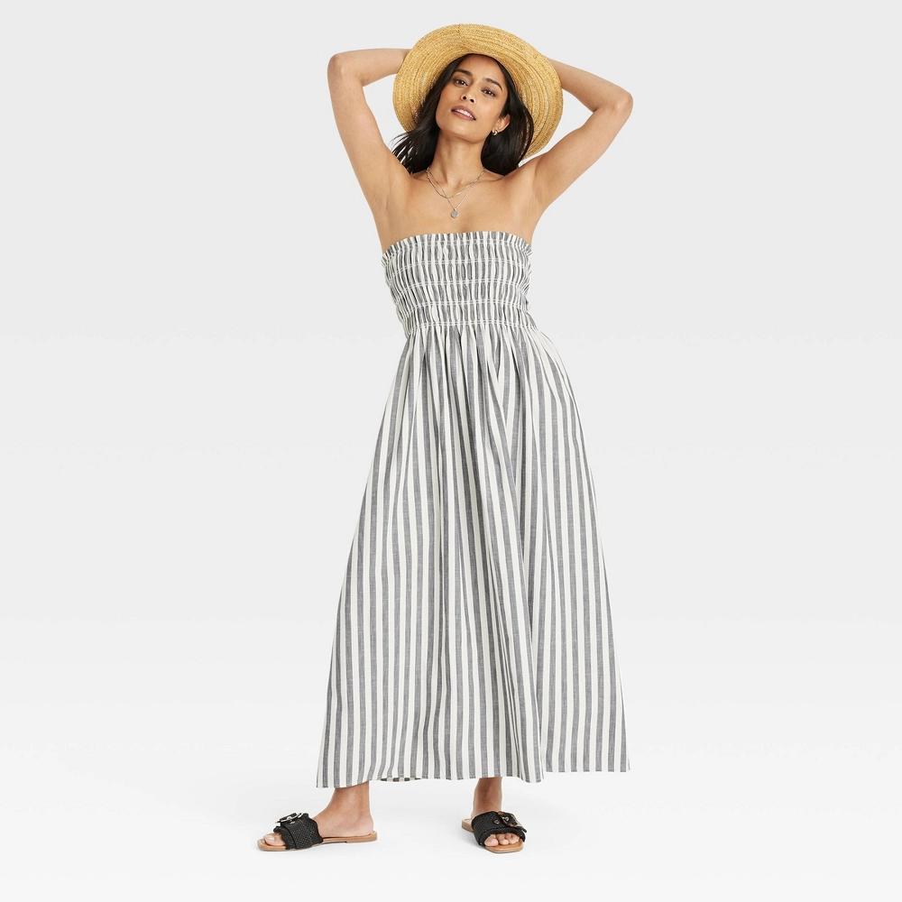 Womens Midi A-Line Dress - Universal Thread Striped L: Cotton Rayon Blend, Backless, Pullover, Side Pocket Product Image