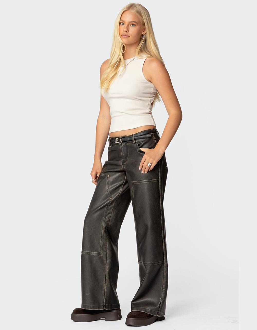 EDIKTED Vintage Washed Faux Leather Pants Product Image