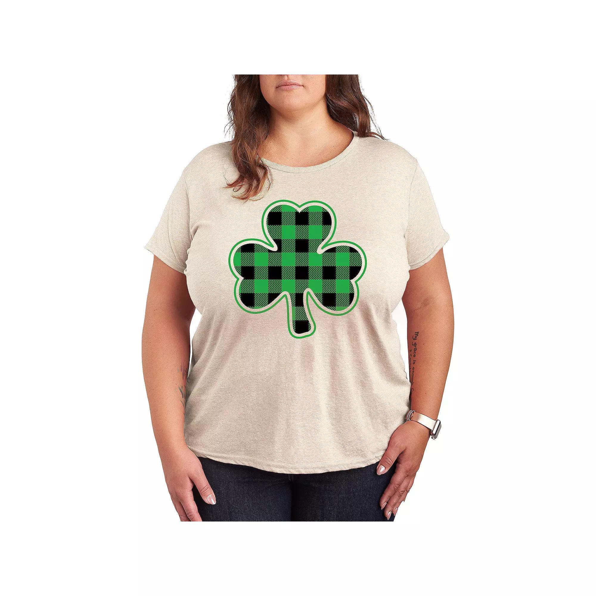 Plus Shamrock Buffalo Plaid Graphic Tee, Womens Brown Product Image