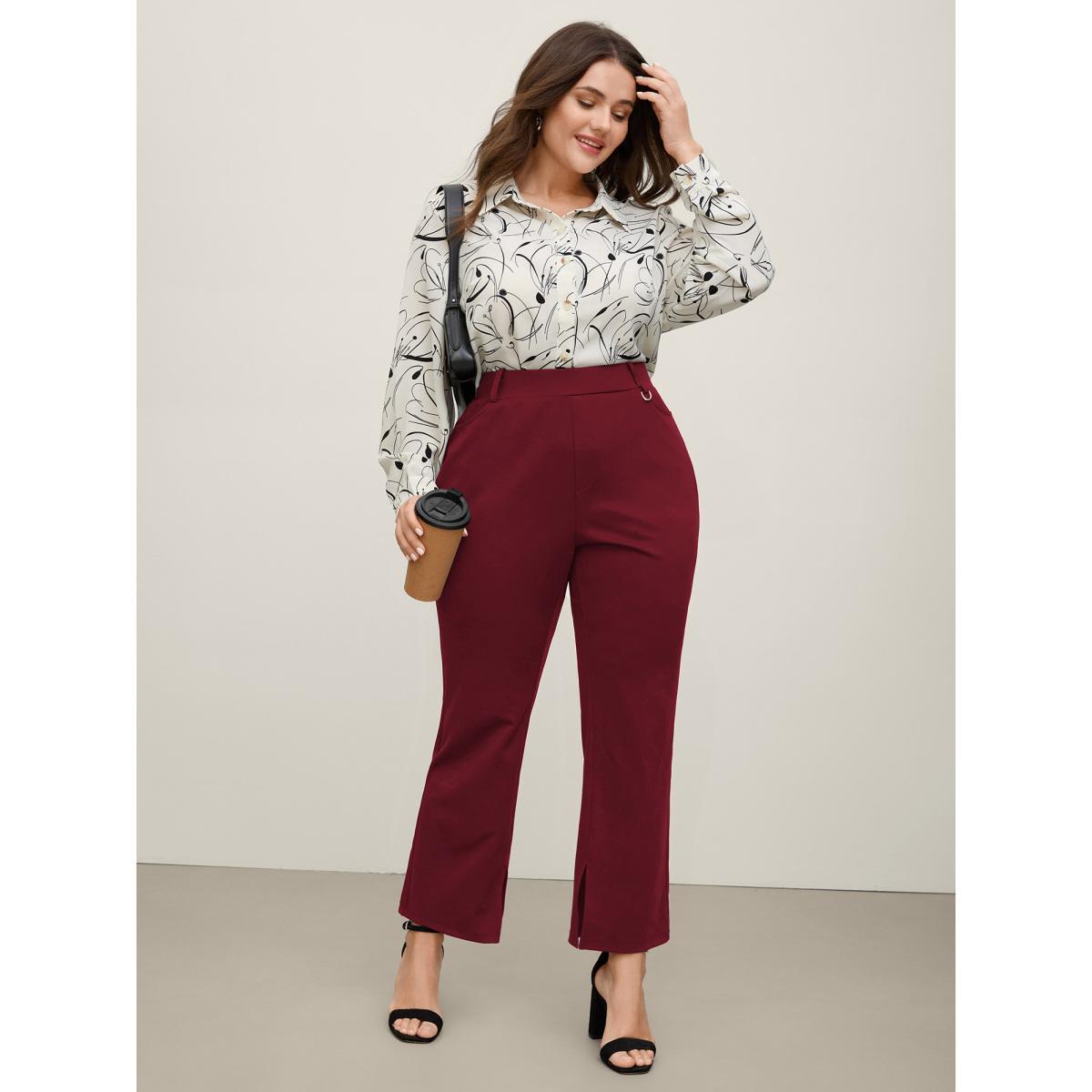 Plus Size Pull-On Solid Bootcut Pants Women Black Bodycon Mid Rise Work Pants BloomChic 30/6X Product Image