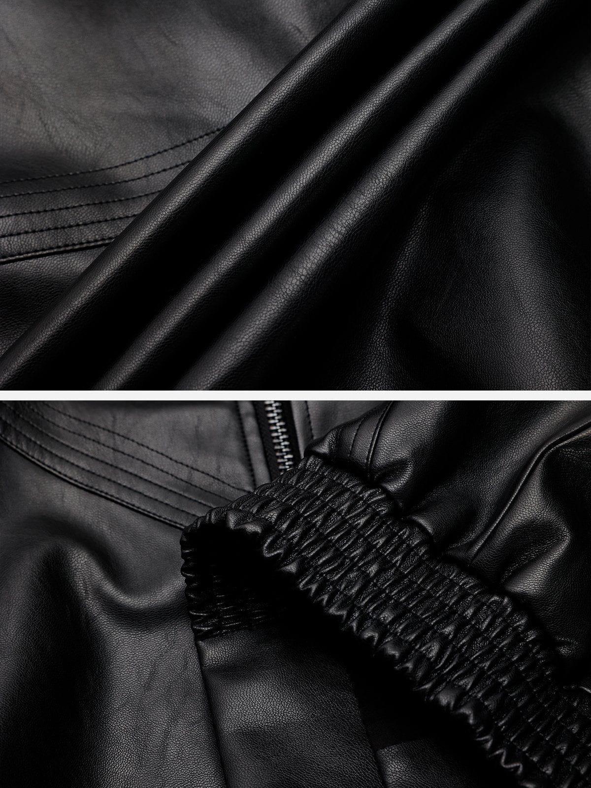 Aelfric Eden Zip Up Ruched Leather Jacket Product Image
