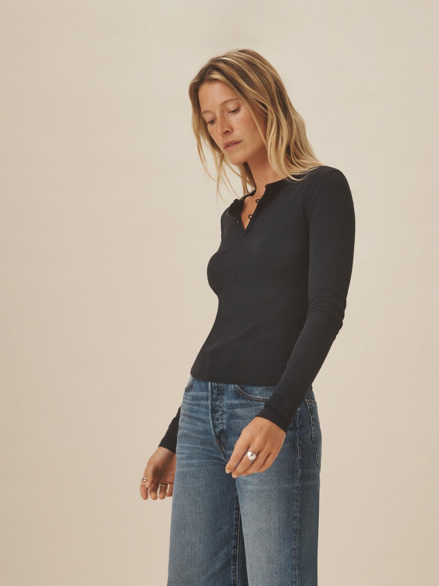 Dark Navy Heirloom Rib L/S Henley Product Image