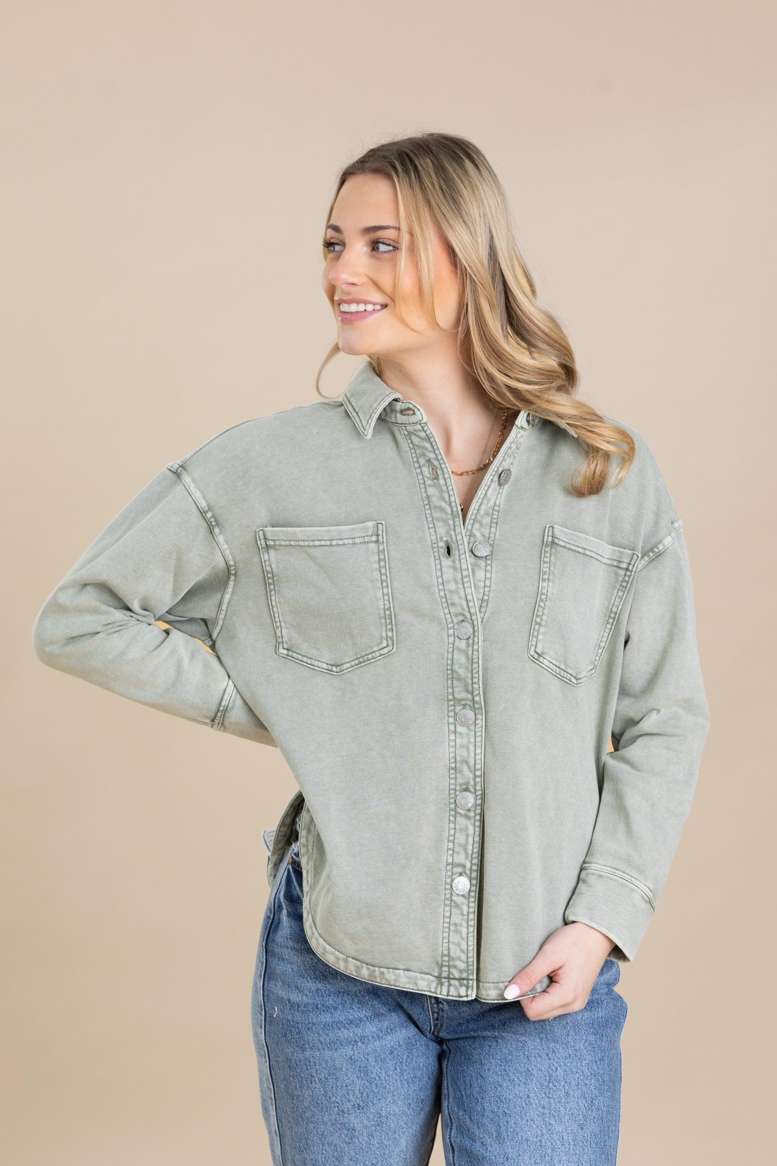 Sage Ultra Soft Denim Look Shacket Product Image