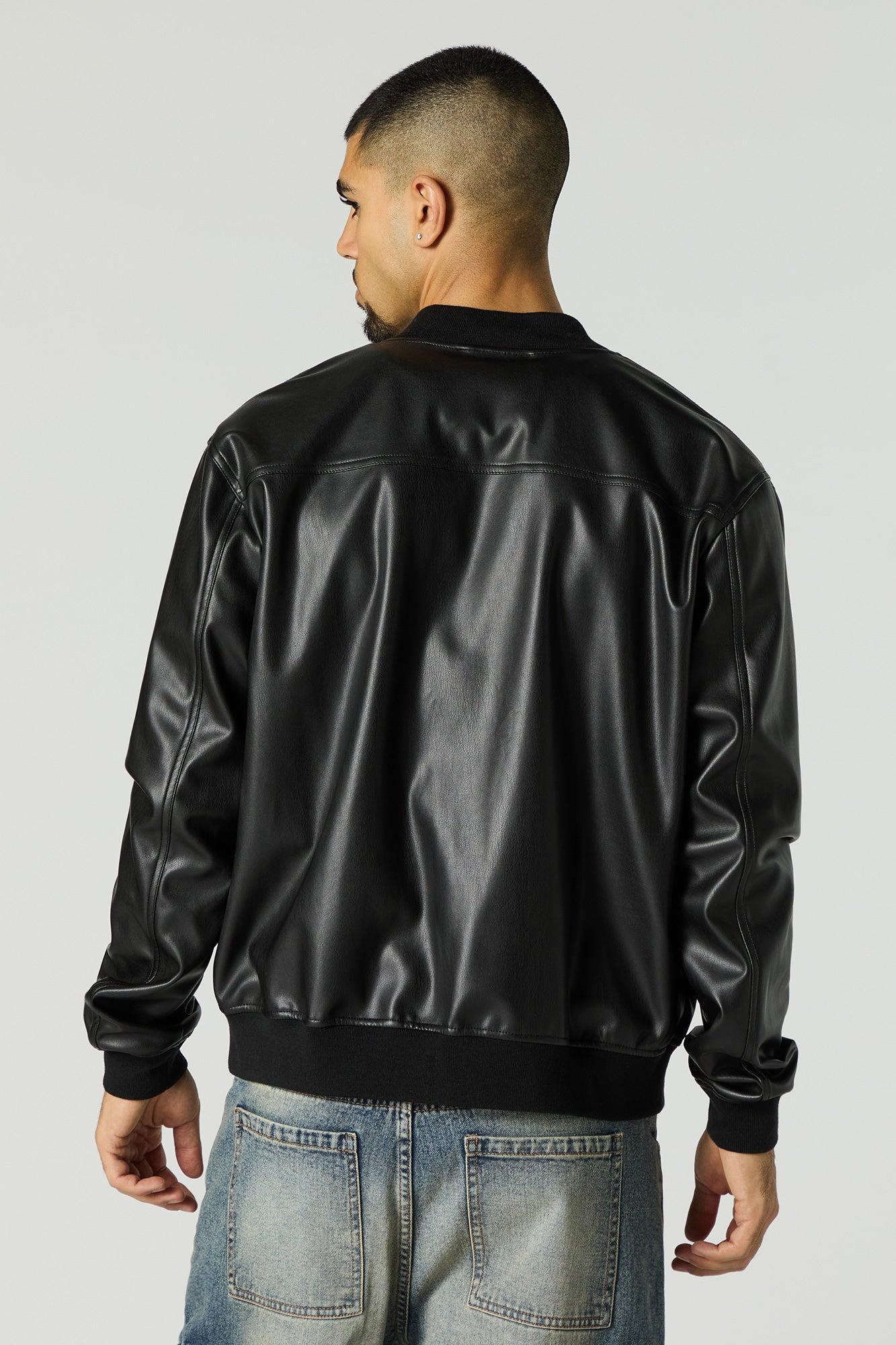 Faux Leather Bomber Jacket Male Product Image