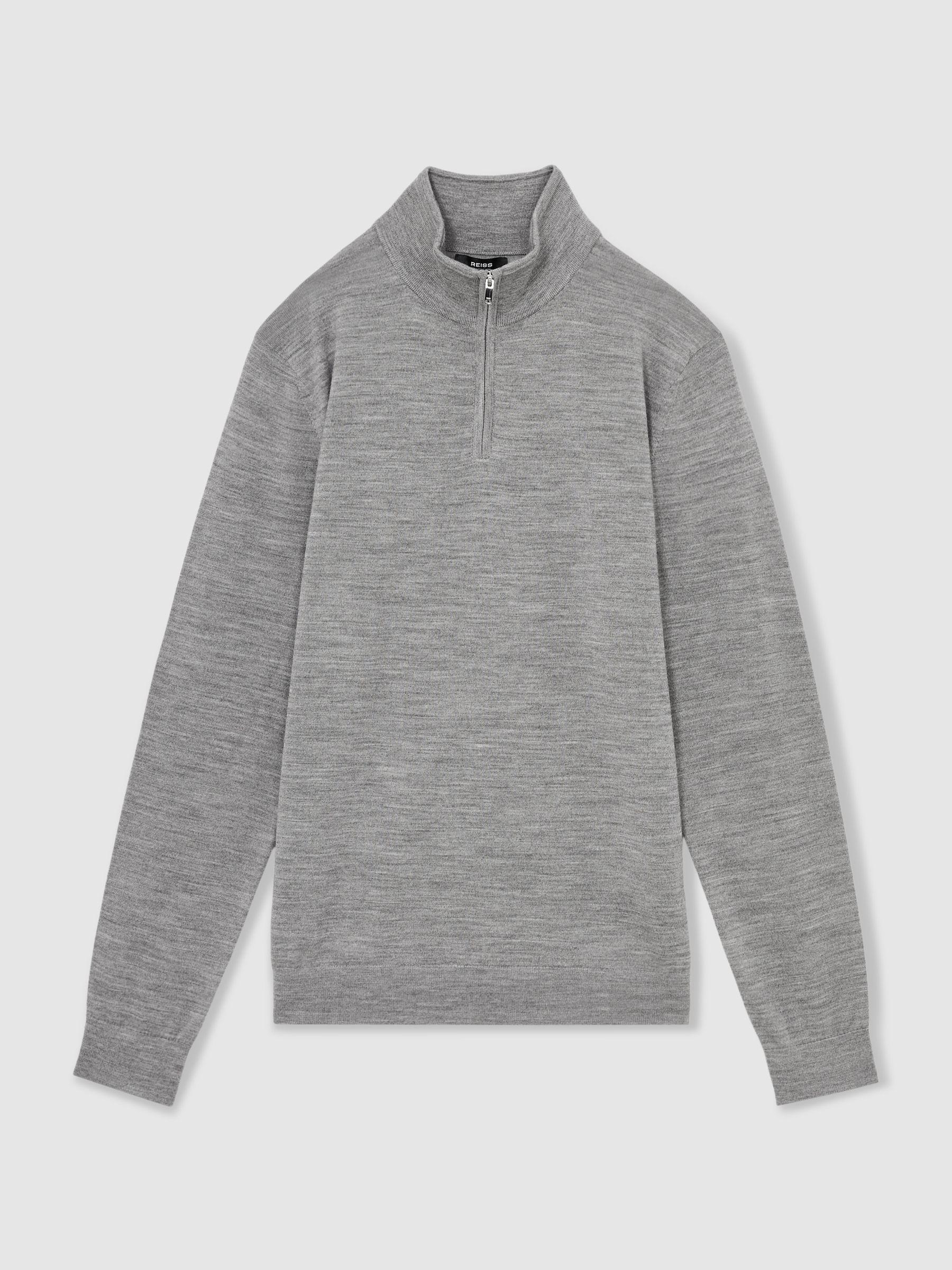 Merino Wool Half-Zip Funnel Neck Jumper in Warm Grey Melange Product Image
