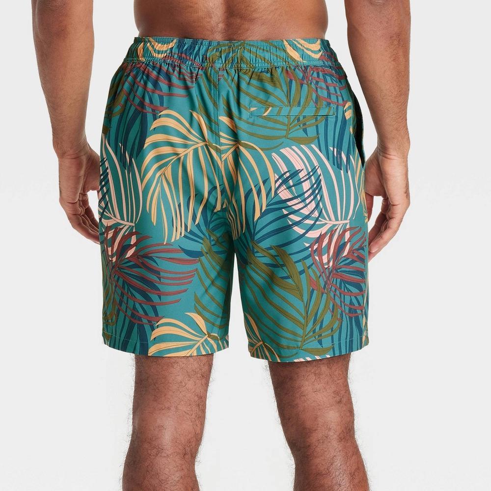Mens 7 Swim Trunks with Boxer Brief Liner- Goodfellow & Co Teal Palm XL: Quick Dry, UPF 50+ Product Image