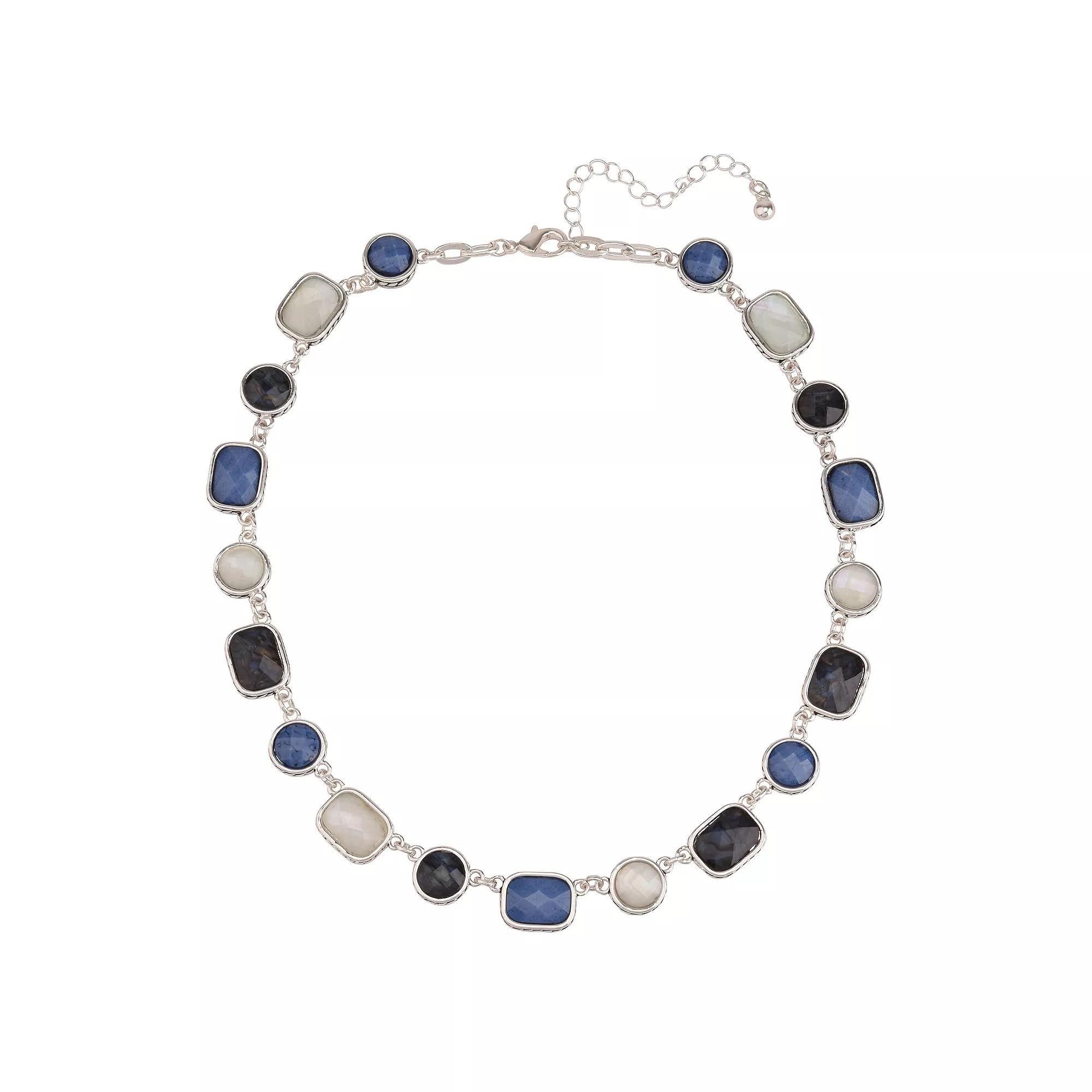 Silver Tone Collar Necklace with Faceted Blue Stones, Women's, None Product Image