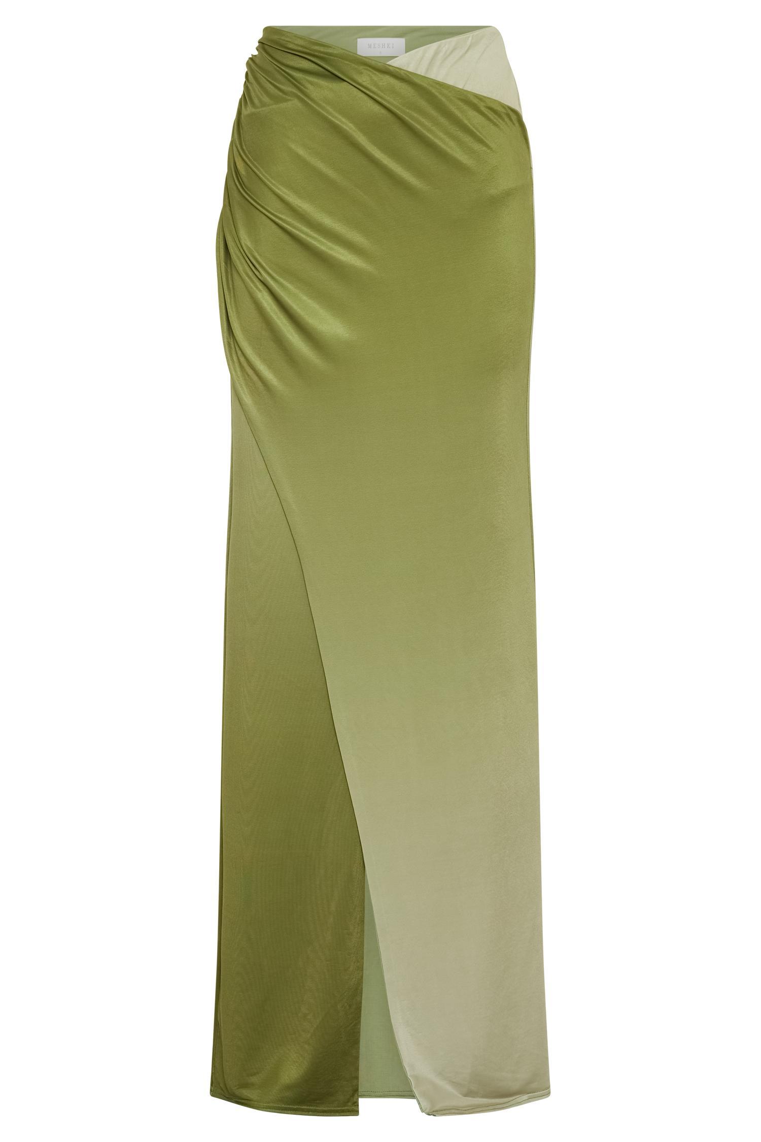 Bronwyn Slinky Ruched Maxi Skirt With Split - Ombre Vintage Olive Product Image