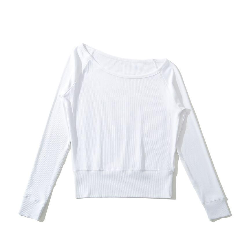 Long-Sleeve Asymmetrical Neck Ribbed Tee Product Image