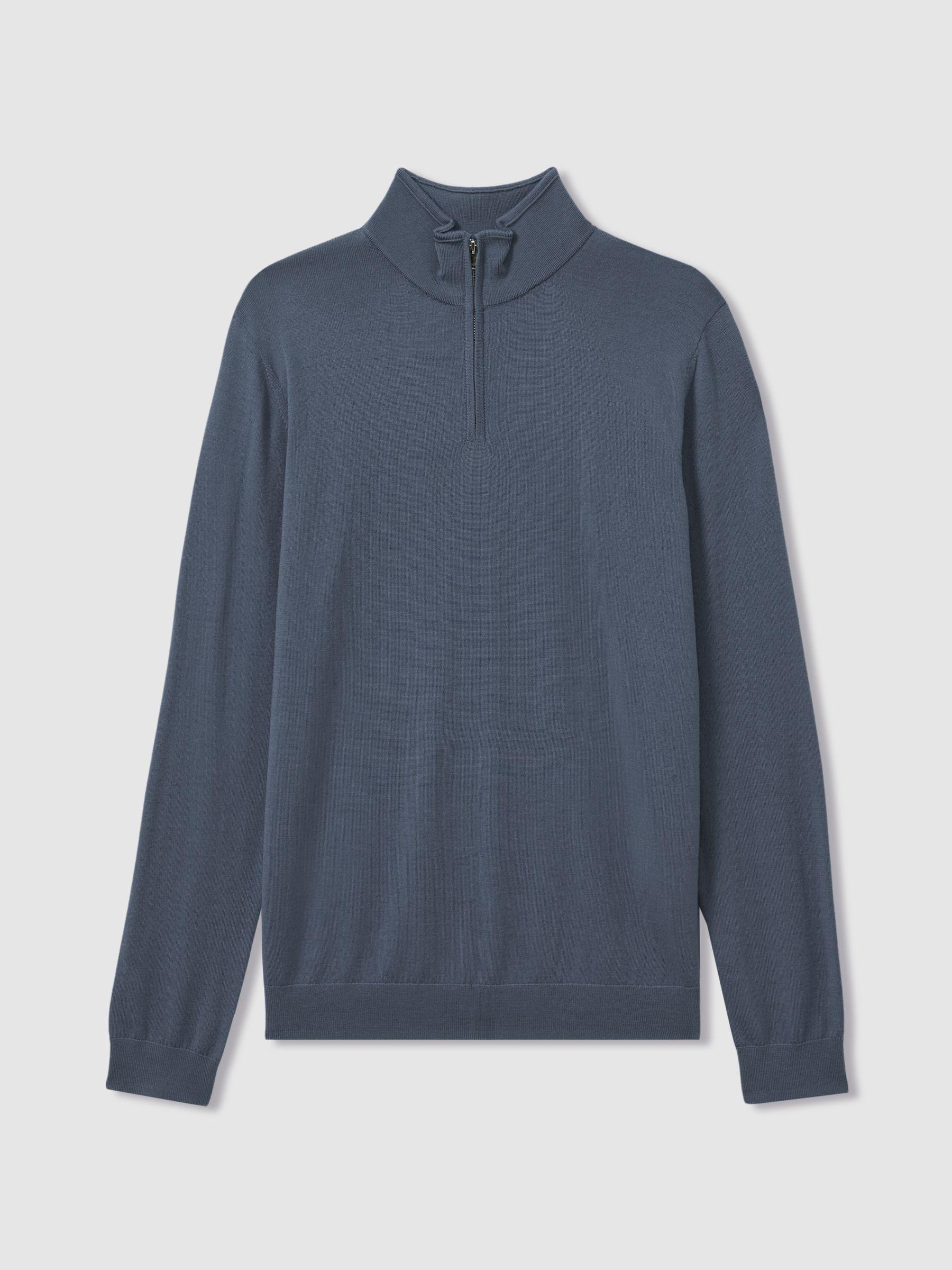 Merino Wool Half-Zip Polo Shirt in Airforce Blue Product Image