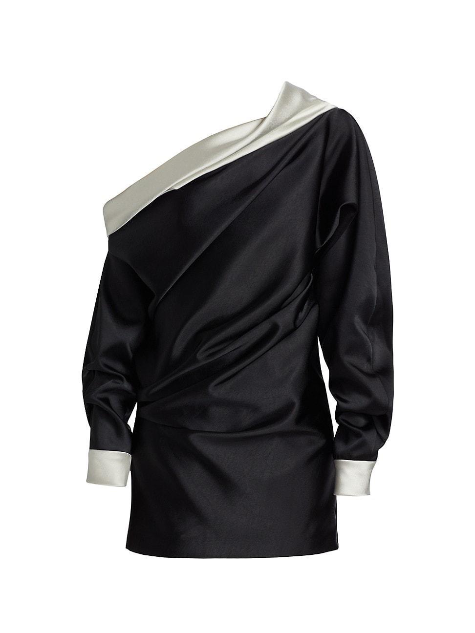 Womens Satin Trimmed One-Shoulder Minidress Product Image