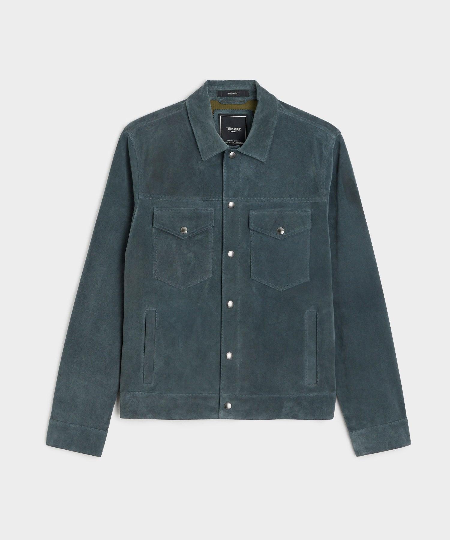 Italian Suede Snap Dylan Jacket in Blue Metal Product Image