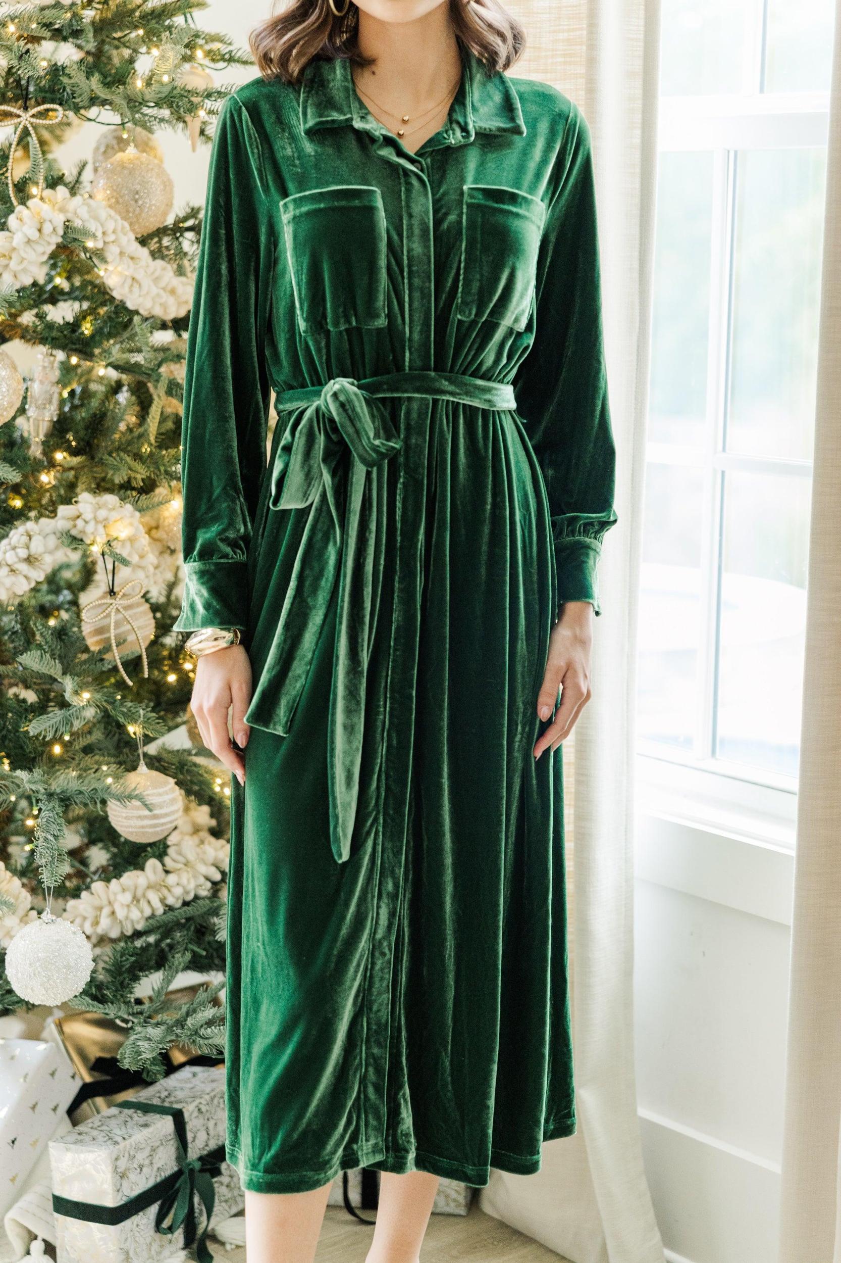 How To Love Emerald Green Velvet Midi Dress Female Product Image