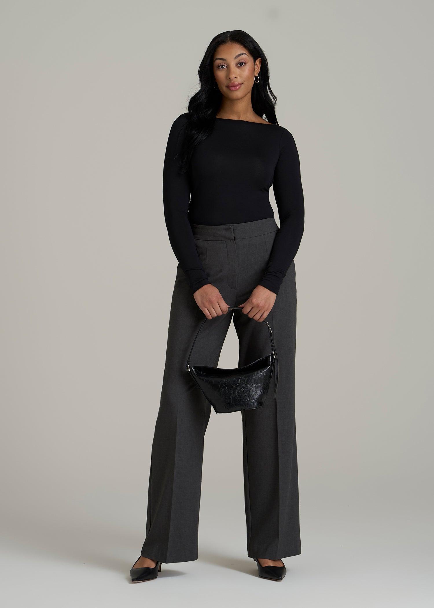 Flat Front Wide Leg Dress Pants for Tall Women in Graphic Charcoal Product Image