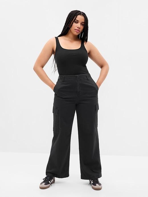 Mid Rise Loose Khaki Cargo Pants Product Image