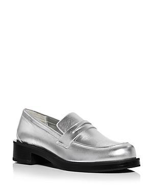 Womens Palmer 40MM Brushed Leather Stacked Heel Loafers Product Image
