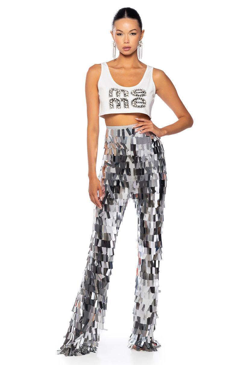 VAL STRETCH SEQUIN PANT IN SILVER Product Image