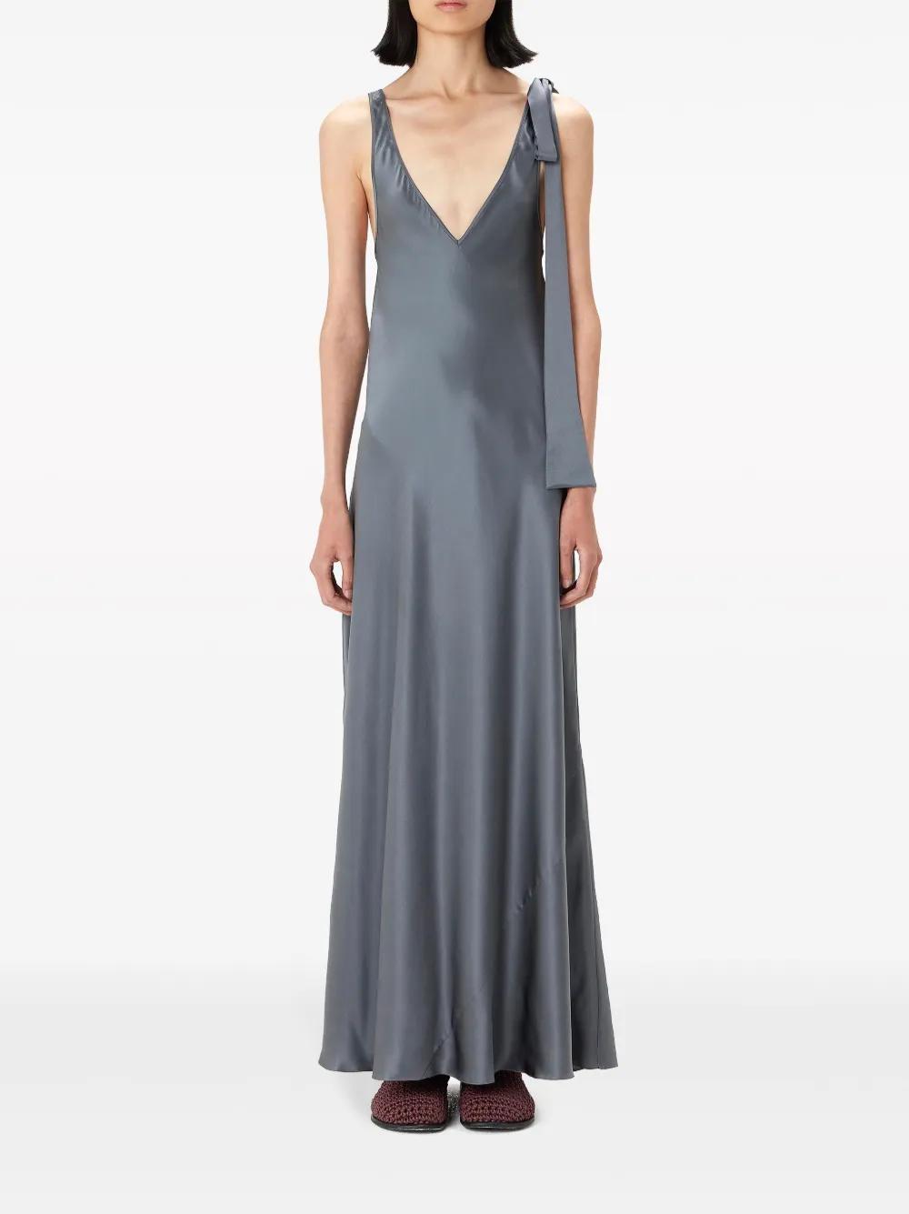 JW ANDERSON Shoulder Tie Silk Long Dress In Grey Product Image
