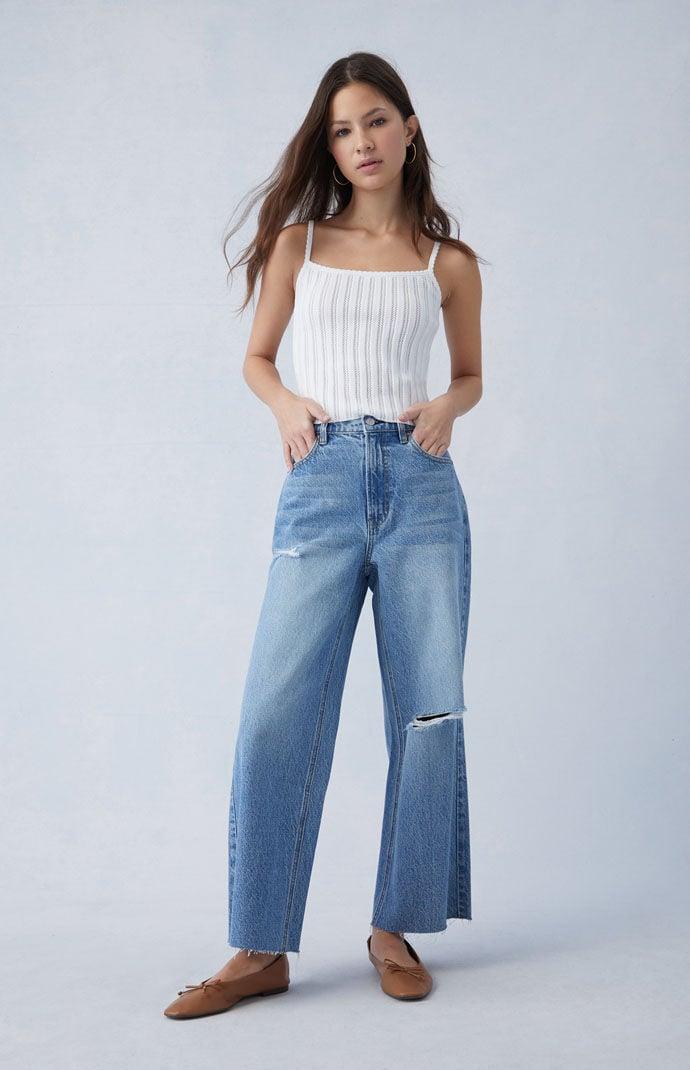 Womens Eco Ripped Cropped Wide Leg Jeans - Product Image