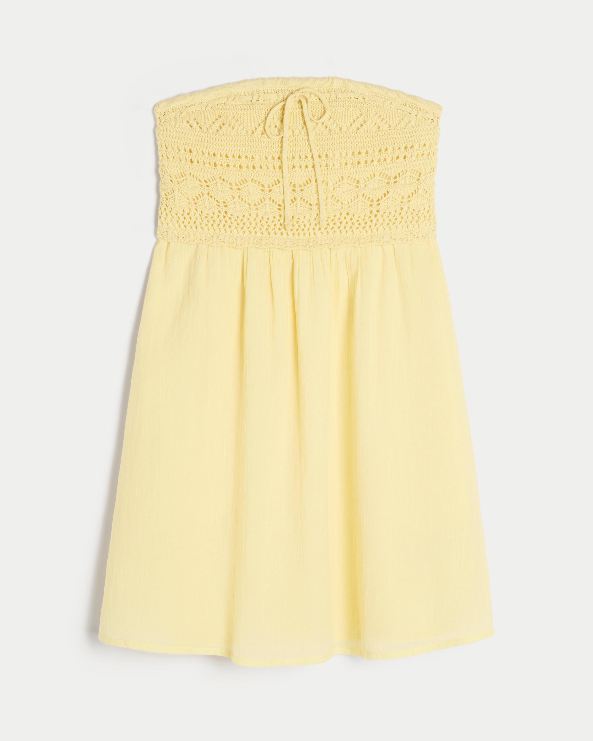 Strapless Crochet-Style Mix Mini Dress Product Image