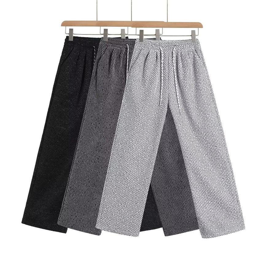 Drawstring Waist Striped Wide Leg Pants Product Image