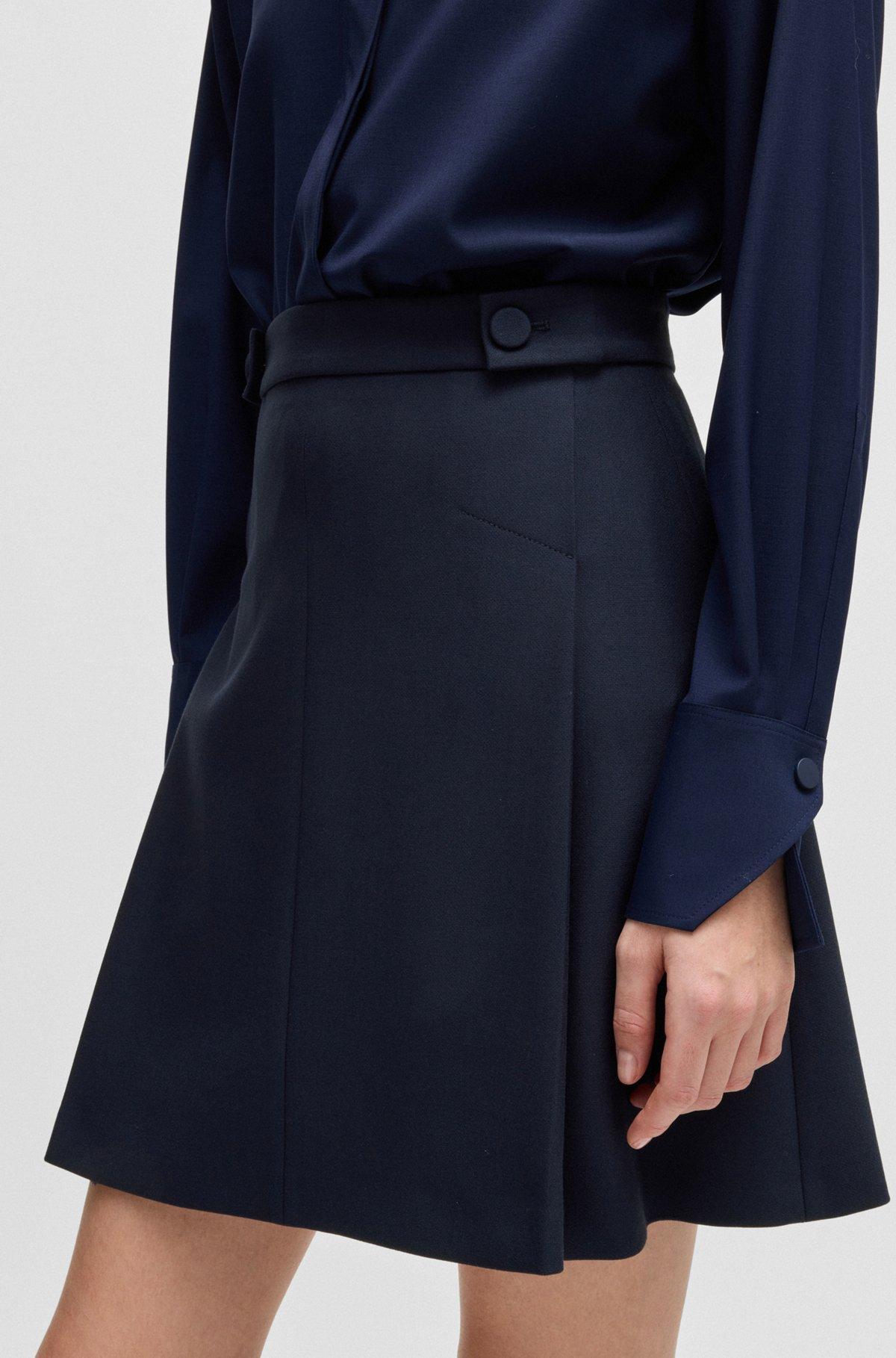 BOSS - Pleat-front skirt with buttoned waist - Dark Blue Product Image