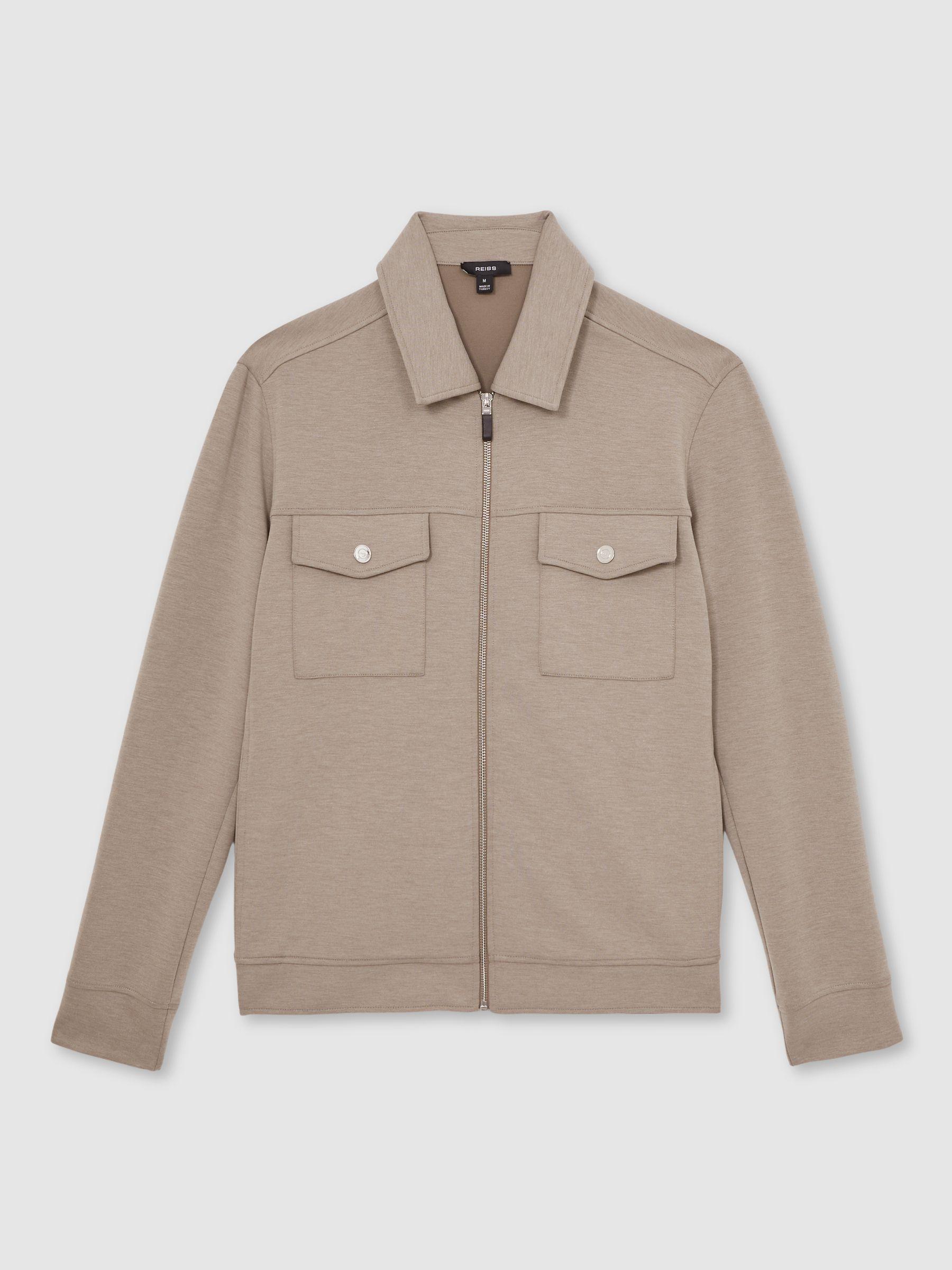 Interlock Jersey Zip-Through Jacket in Taupe Brown Product Image