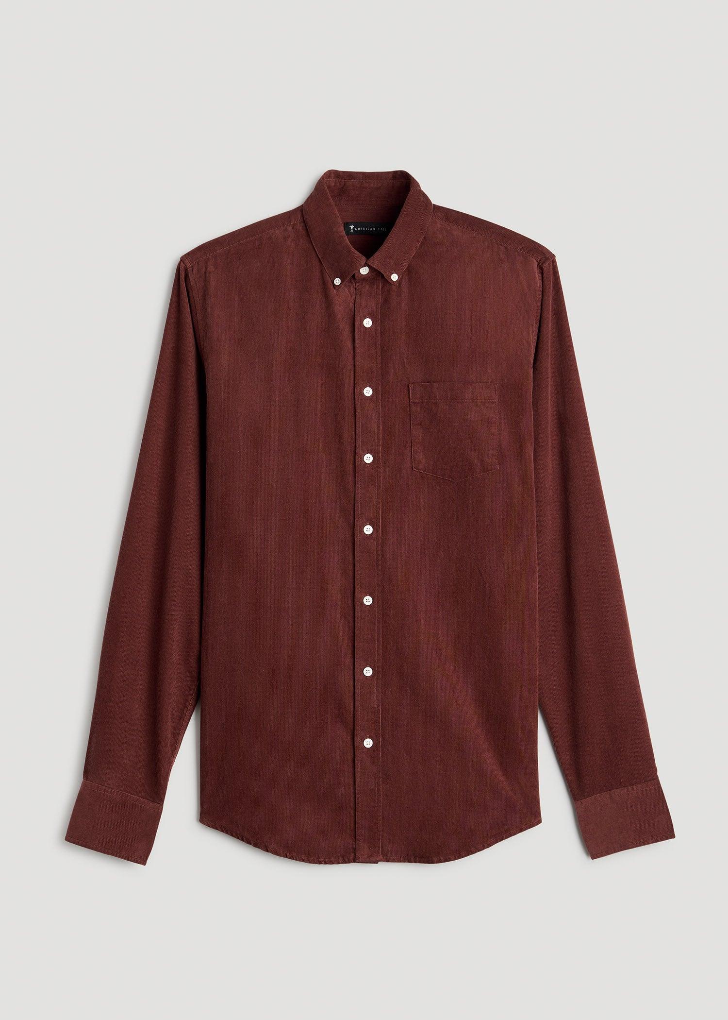 Pincord Button Shirt for Tall Men in Intense Rust Product Image