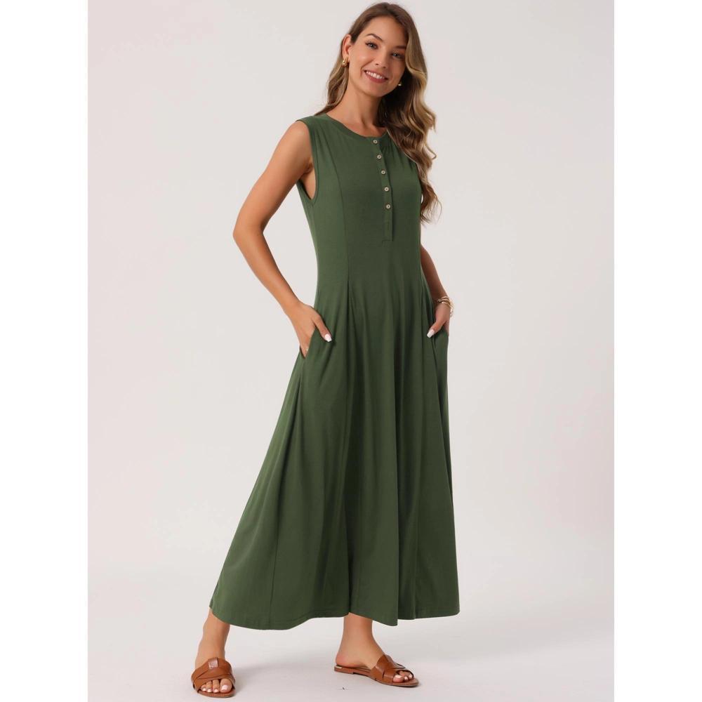 INSPIRE CHIC Women's Sleeveless Button Fit Flare A-Line Flowy Casual Long Dress Product Image