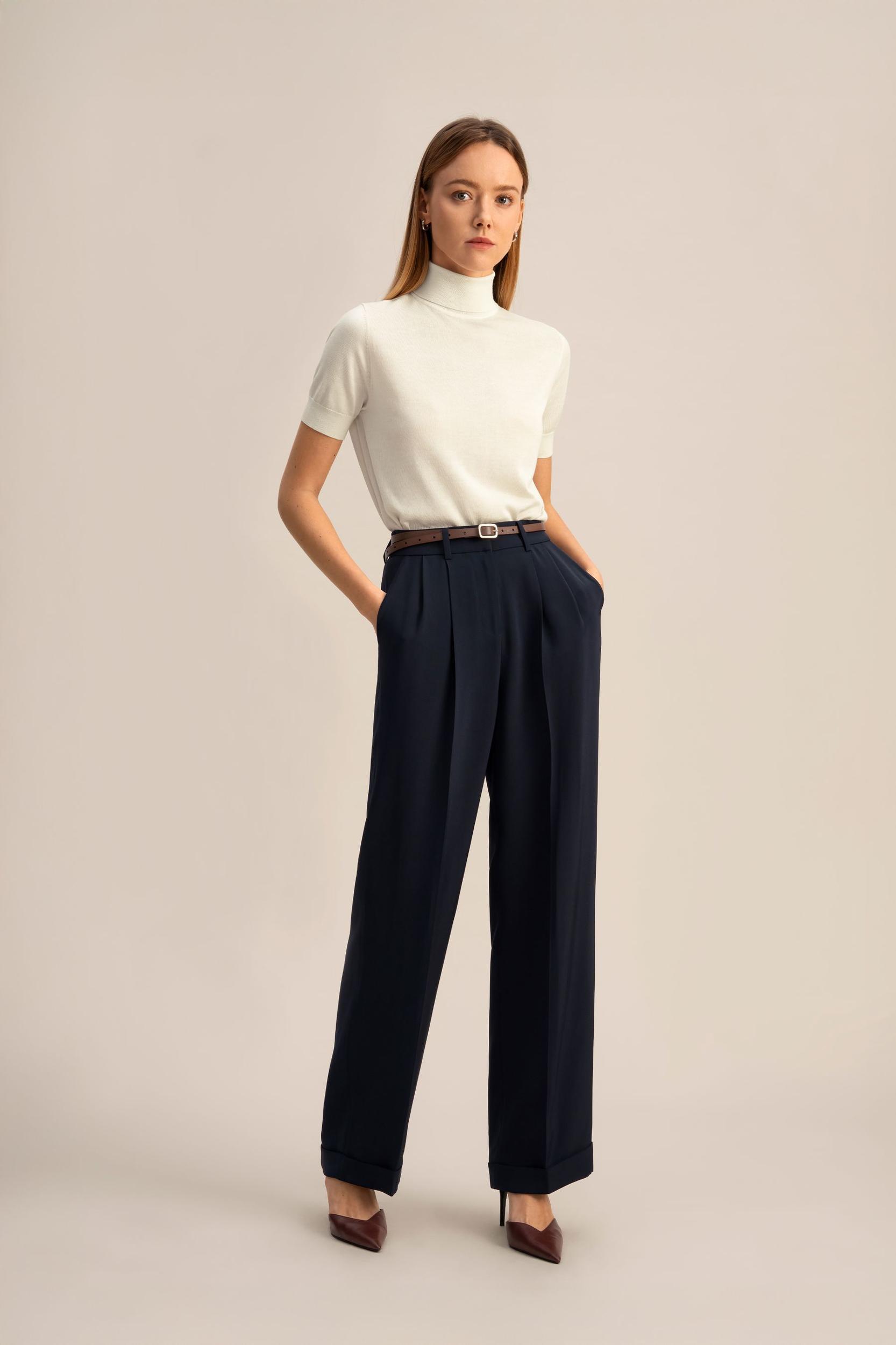 Timeless Pleated Wide-Leg Dense Silk Trousers Product Image